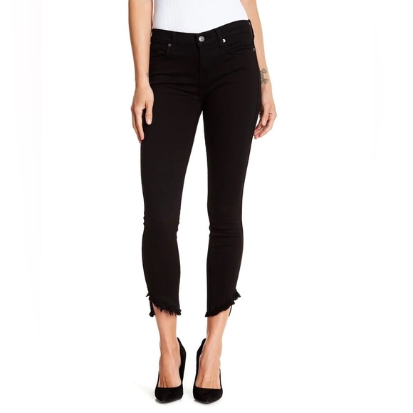 EUC 7 for all mankind Genevieve ankle angled hem black skinny jeans - Picture 1 of 9